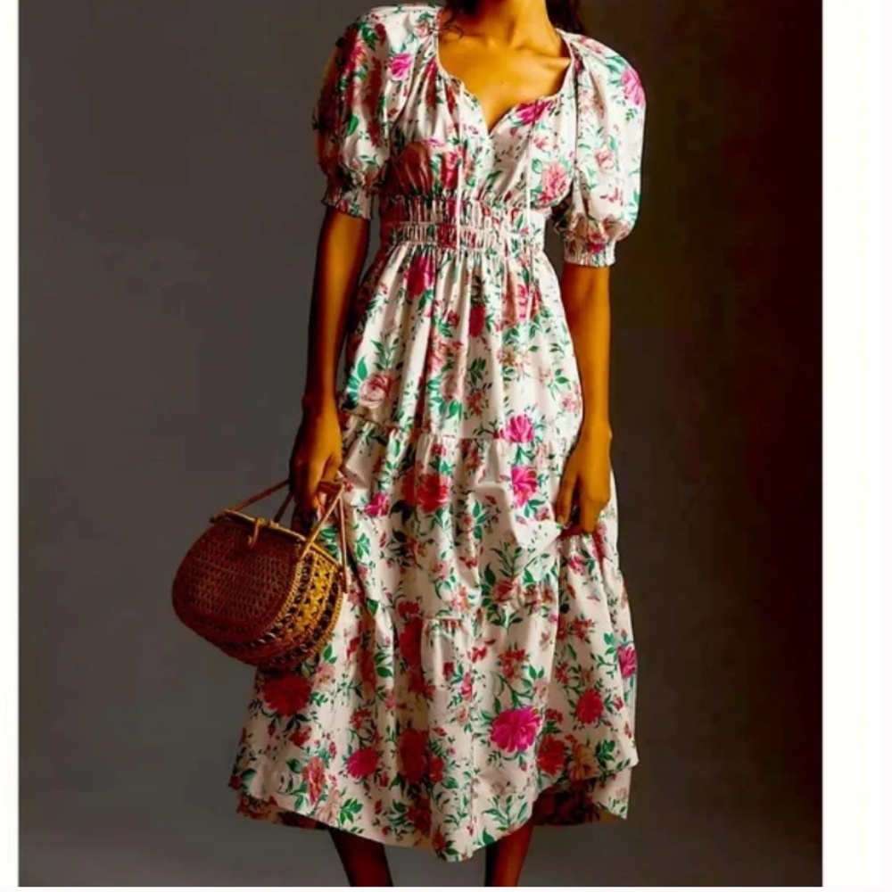 Anthropologie The Somerset Maxi Dress Neutral Floral NWT Size Large